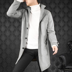 ロングコート イタリアンカラー フェイクスウェード メンズ ロング丈 mens(グレー灰) 165153