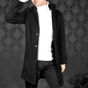 ロングコート イタリアンカラー フェイクスウェード メンズ ロング丈 mens(ブラック黒) 165153
