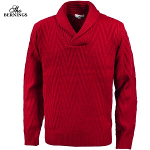 ニット ヘリンボーン柄 ショールカラー メンズ セーター 長袖 ジャガード ニットセーター mens(レッド赤) 411453
