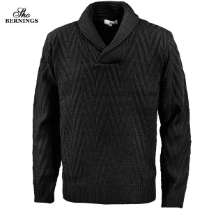 ニット ヘリンボーン柄 ショールカラー メンズ セーター 長袖 ジャガード ニットセーター mens(ブラック黒) 411453