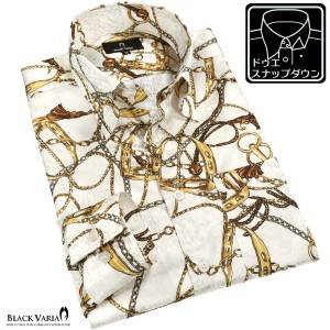 サテンシャツ ドレスシャツ ドゥエボットーニ チェーン柄 スナップダウン 日本製 ジャガード メンズ mens(ホワイト白) 201952