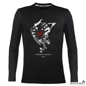 メール便可/1枚まで Tシャツ 長袖 クルーネック スカル 髑髏 ブラッディレッドハート 丸首 メンズ スリム 細身(ブラック黒) crzkh181ls