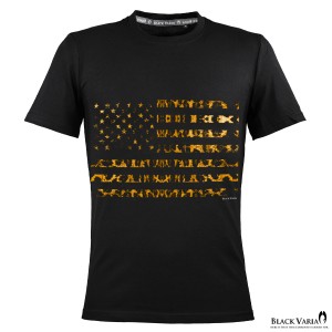 メール便可/1枚まで Tシャツ 半袖 クルーネック 星条旗 星 国旗 USA アメリカン ヒョウ 豹 丸首 細身(ブラック黒ブラウン茶) crzkk050