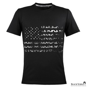 メール便可/1枚まで Tシャツ 半袖 クルーネック 星条旗 星 国旗 USA アメリカン ヒョウ 豹 丸首 細身(ブラック黒グレー灰) crzkk050