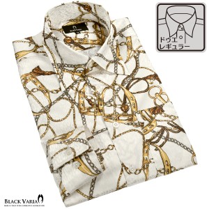 サテンシャツ ドレスシャツ ドゥエボットーニ チェーン柄 レギュラーカラー 日本製 ジャガード メンズ mens(ホワイト白) 201952