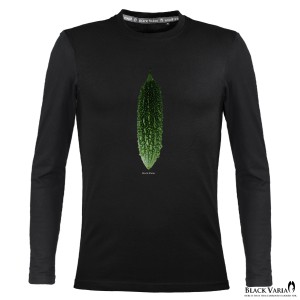 メール便可/1枚まで Tシャツ 長袖 クルーネック ゴーヤ 野菜 ベジタブル 丸首 メンズ スリム 細身 mens(ブラック黒) crzkk063ls