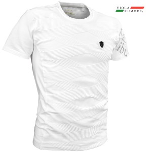 VIOLA rumore ヴィオラ ビオラ Tシャツ 半袖 クルーネック チェックジャガード ロゴ 細身 メンズ ストレッチ(ホワイト白
