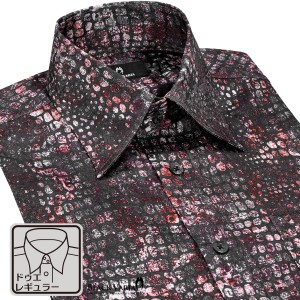 サテンシャツ ドゥエボットーニ 蛇柄 ドレスシャツ レギュラーカラー ジャガード メンズ mens ファッション(レッド赤ワイン) 211200