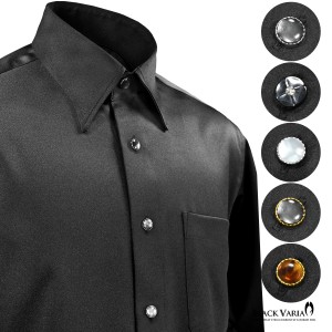サテンシャツ ラインストーンボタン ドレスシャツ パウダーサテン レギュラーカラー パーティー メンズ ブラック 黒 mens 21170