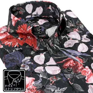 サテンシャツ ドゥエボットーニ 花柄 大柄 ドレスシャツ スナップダウン ジャガード メンズ ファッション(ブラック黒レッド赤) 221250