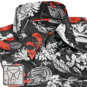 サテンシャツ ドゥエボットーニ 花柄 ドレスシャツ レギュラーカラー ジャガード メンズ(ブラック黒レッド赤) 221251