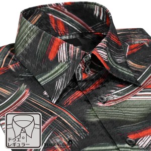 サテンシャツ ドゥエボットーニ 幾何学 筆模様 ドレスシャツ レギュラーカラー ジャガード メンズ(ブラック黒グリーン緑) 221252