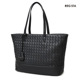 編み込み イントレチャート トートバッグ ビジネスバッグ 鞄 カバン(ブラック黒) 635