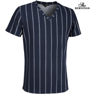 Tシャツ 半袖 Vネック ストライプ柄 メンズ シンプル mens(ネイビー紺) 319032