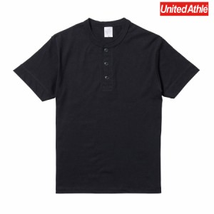 United Athle Tシャツ 半袖 ヘンリーネック 5.6オンス スポーツ 厚手 無地 スポーツ ダンス シンプル メンズ(ブラック黒) 500401