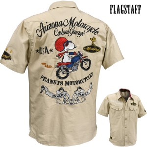 スヌーピー SNOOPY ワークシャツ 半袖 mens メンズ モーターサイクル アメカジ(ベージュ黄) 432033