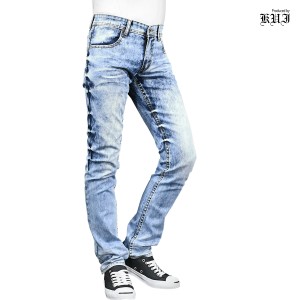 デニム スキニーパンツ ブリーチ メンズ スリム タイト ストレッチ ボトムス ロングパンツ mens ファッション(ブルー青) 22205