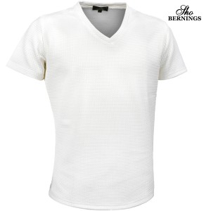 Tシャツ 半袖 Vネック ふくれワッフル メンズ シンプル 無地 mens ファッション おしゃれ(ホワイト白) 342042
