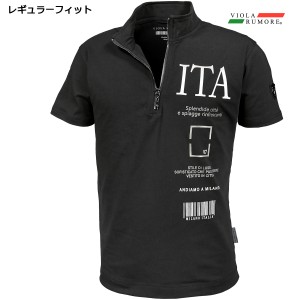 VIOLA rumore ヴィオラ ビオラ Tシャツ 半袖 ハーフジップ メンズ mens ファッション(ブラック黒) 31307