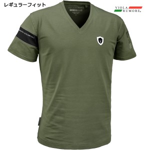 VIOLA rumore ヴィオラ ビオラ Tシャツ 半袖 Vネック 袖切替 ラインストーン メンズ mens(カーキ緑グリーン) 31317