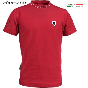 VIOLA rumore ヴィオラ ビオラ Tシャツ 半袖 モックネック 襟プリント シンプル メンズ mens(レッド赤) 31319