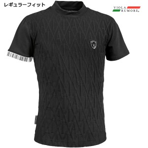 VIOLA rumore ヴィオラ ビオラ Tシャツ 半袖 モックネック ジャガード メンズ mens(ブラック黒) 31320