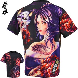 抜刀娘 ばっとうむすめ 美麗 MIREI Tシャツ 半袖 クルーネック 和柄 葵 妃那 メンズ mens(妃那 般若の面) 232838