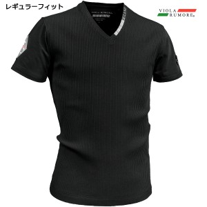 VIOLA rumore ヴィオラ ビオラ Tシャツ 半袖 Vネック リブ 襟ロゴ メンズ mens(ブラック黒) 31313