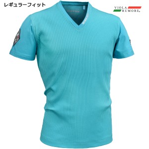 VIOLA rumore ヴィオラ ビオラ Tシャツ 半袖 Vネック リブ 襟ロゴ メンズ mens(ターコイズブルー水色) 31313