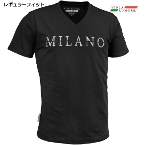 VIOLA rumore ヴィオラ ビオラ Tシャツ 半袖 Vネック PUボンディング ロゴ カモフラ柄 メンズ mens(ブラック黒) 31314