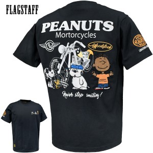 スヌーピー SNOOPY Tシャツ 半袖 クルーネック mens メンズ ジョークール オラフ バイク(ブラック黒) 432037