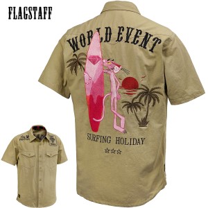ピンクパンサー PINK PANTHER ワークシャツ リップストップ 半袖 mens メンズ サーフボード(ベージュ茶) 432044