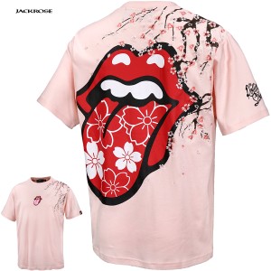ローリングストーンズ Tシャツ 半袖 クルーネック リップアンドタン 桜 刺繍 メンズ ファッション おしゃれ mens(ピンク桃) 523565