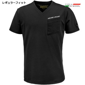 VIOLA rumore ヴィオラ ビオラ Tシャツ 半袖 Vネック 布帛ポケット ロゴ メンズ mens(ブラック黒) 31321