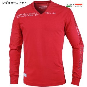 VIOLA rumore ヴィオラ ビオラ 長袖 Tシャツ Vネック ラインストーン メンズ mens(レッド赤) 42108