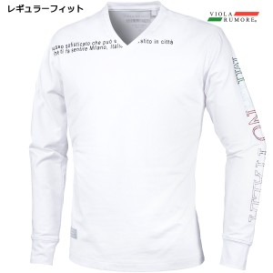 VIOLA rumore ヴィオラ ビオラ 長袖 Tシャツ Vネック ラインストーン メンズ mens(ホワイト白) 42108