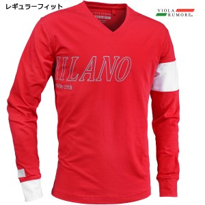 VIOLA rumore ヴィオラ ビオラ Tシャツ 長袖 Vネック リフレクタープリント メンズ mens(レッド赤) 42109