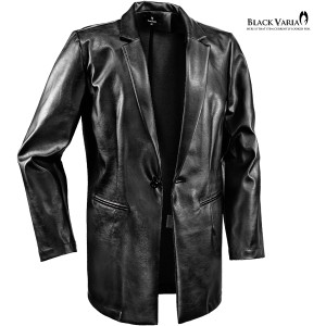 ロングジャケット PUレザー 合成皮革 メンズ 1釦 テーラードジャケット mens(ブラック黒) 232150