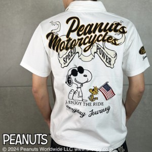 SNOOPY スヌーピー ポロシャツ 半袖 mens メンズ おしゃれ ピーナッツ フラッグスタッフ(ホワイト白) 442064