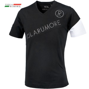 VIOLA rumore ヴィオラ ビオラ Tシャツ 半袖 Vネック ラインストーン 切替 メンズ mens(ブラック黒) 42321