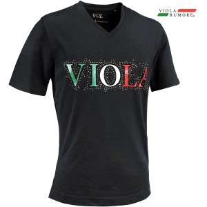 VIOLA rumore ヴィオラ ビオラ Tシャツ 半袖 Vネック ラインストーン ロゴ メンズ (ブラック黒) 42333