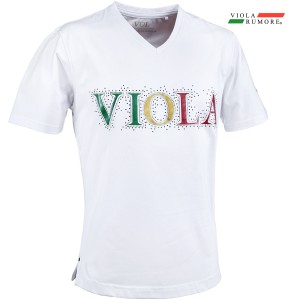VIOLA rumore ヴィオラ ビオラ Tシャツ 半袖 Vネック ラインストーン ロゴ メンズ(ホワイト白) 42333