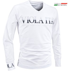 VIOLA rumore ヴィオラ ビオラ Tシャツ 長袖 Vネック ロゴ 発砲プリント メンズ ロンT mens(ホワイト白) 52109