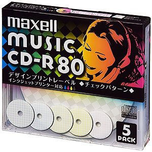 maxell 音楽用 CD-R 80分 インクジェットプリンタ対応デザインプリントワイド印刷) 5枚 5mmケース入 CDRA80PMIX.S1P5S