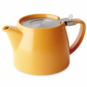 フォーライフ(FOR LIFE) ティーポット 陶器 530ml 3杯用 茶こし付き 食洗機対応 蓋が落ちない 片手で注げる マンダリンオレンジ スタンプ