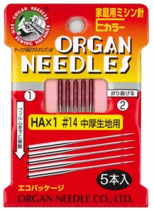 オルガン針 ORGAN NEEDLES 家庭用ミシン針Eカラー HA×1 #14 中厚生地用