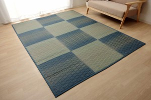 イケヒコ い草 ラグ カーペット FXダイヤ 裏貼CP ブルー 約240×240cm 裏付き ふっくら #4822370