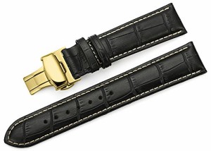 iStrap 時計ベルト 21mm カーフレザー腕時計バンド 革ベルト ゴールデンDバックル尾錠付き