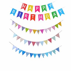 Braheart 4本セット バースデーガランド 三角旗 お誕生日飾り フラッグ カラフル パーティー 飾り付け 写真道具 部屋飾り HAPPY BIRTHDAY