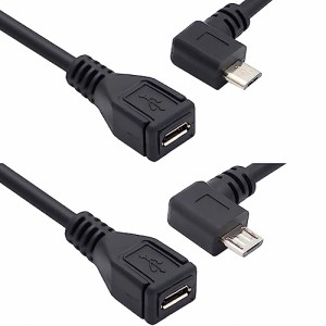 CY Micro USB 2.0オスマイクロUSB 2.0メス延長ケーブル 左右90度角度付きフルピン接続 0.5M